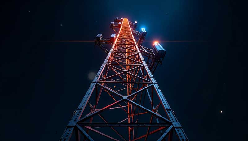Telekomunikační stožár v noci
