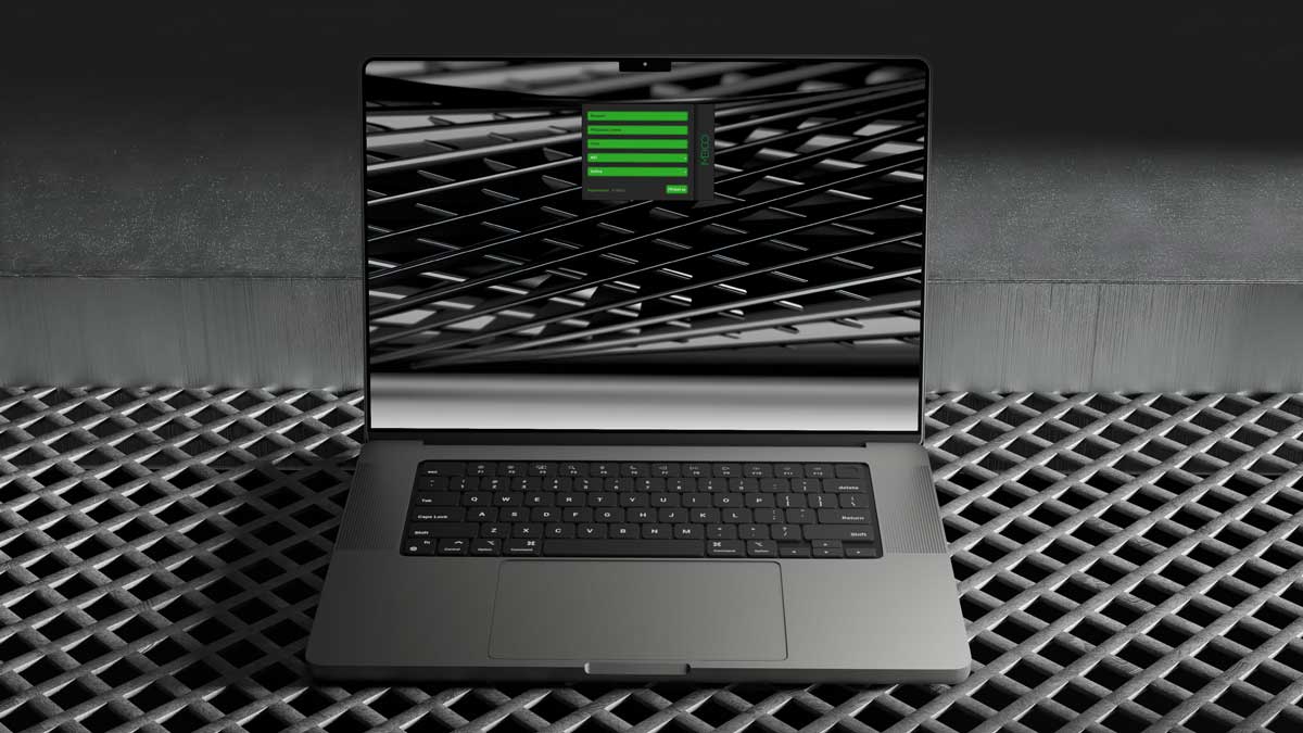 Aplikace MTOOL zobrazená na notebooku